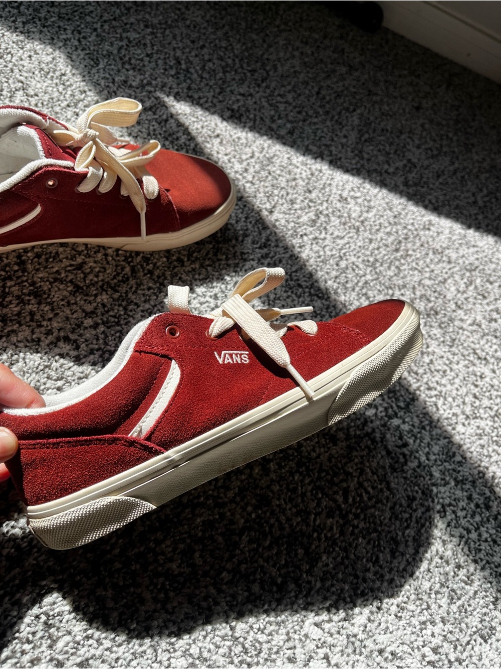 Vans Red Suede Low-Top Sneakers with Cream Accents